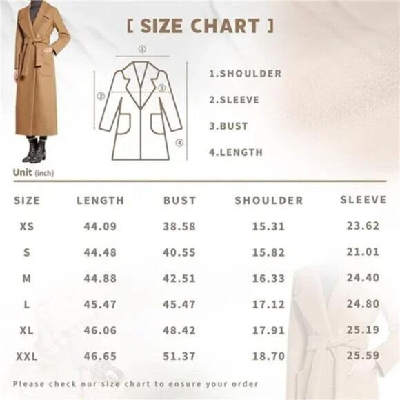 New Elegant Coat Belt for Women Camel Long Wool Belted Coat - Picture 5 of 6